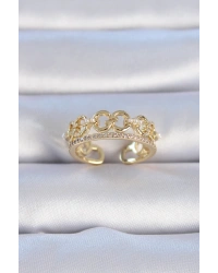 Pirinç Gold Renk Zirkon Taşlı İnci Detay Kadın Yüzük