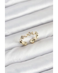 Pirinç Gold Renk Zirkon Taşlı İncili Kadın Yüzük