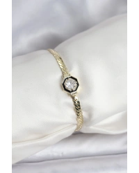 Pirinç Gold Renk Zirkon Taşlı Kadın Bileklik