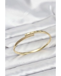 Pirinç Gold Renk Zirkon Taşlı Kadın Kelepçe Bileklik