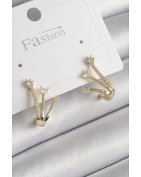 Pirinç Gold Renk Zirkon Taşlı Kadın Küpe