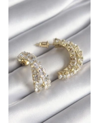 Pirinç Gold Renk Zirkon Taşlı Kadın Küpe