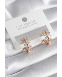 Pirinç Gold Renk Zirkon Taşlı Kadın Küpe