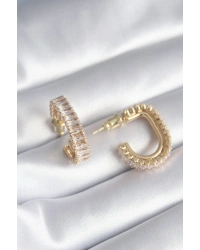 Pirinç Gold Renk Zirkon Taşlı Kadın Küpe