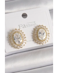 Pirinç Gold Renk Zirkon Taşlı Kadın Küpe