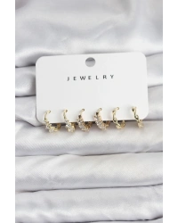 Pirinç Gold Renk Zirkon Taşlı Kadın Küpe Seti