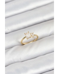 Pirinç Gold Renk Zirkon Taşlı Kadın Yüzük