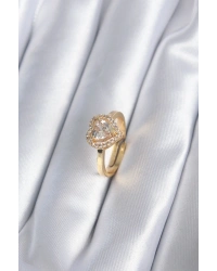 Pirinç Gold Renk Zirkon Taşlı Kalp Charm Model Kadın Yüzük