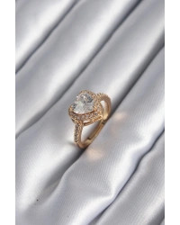 Pirinç Gold Renk Zirkon Taşlı Kalp Charm Model Kadın Yüzük