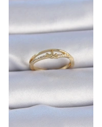 Pirinç Gold Renk Zirkon Taşlı Kalp Model Kadın Yüzük