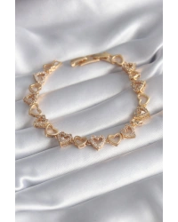 Pirinç Gold Renk Zirkon Taşlı Kalp Model VIP Seri Kadın Bileklik