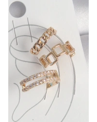 Pirinç Gold Renk Zirkon Taşlı Kare Zincir Model Kadın Kıkırdak Küpe