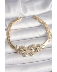 Pirinç Gold Renk Zirkon Taşlı Kelebek Model Kadın Bileklik