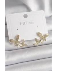 Pirinç Gold Renk Zirkon Taşlı Kelebek Model Kadın Küpe