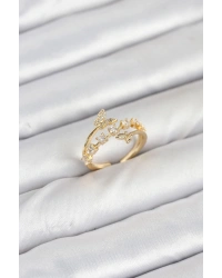 Pirinç Gold Renk Zirkon Taşlı Kelebek Model Kadın Yüzük