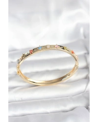 Pirinç Gold Renk Zirkon Taşlı Kelepçe Bileklik