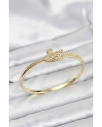 Pirinç Gold Renk Zirkon Taşlı Kuğu Model Kadın Kelepçe Bileklik