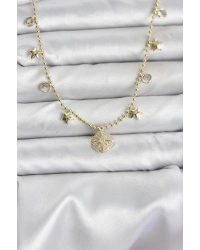 Pirinç Gold Renk Zirkon Taşlı Kutup Yıldızı Model Kadın Kolye