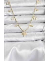 Pirinç Gold Renk Zirkon Taşlı Kutup Yıldızı Model Kadın Kolye