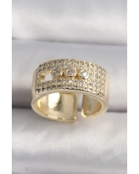 Pirinç Gold Renk Zirkon Taşlı Messika Model Ayarlanabilir Kadın Yüzük