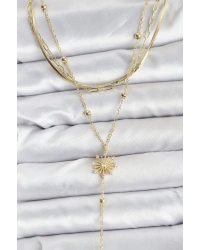 Pirinç Gold Renk Zirkon Taşlı Model Detaylı 3lü Kombin Y Kadın Kolye