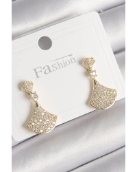 Pirinç Gold Renk Zirkon Taşlı Motif Model Kadın Küpe