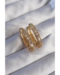 Pirinç Gold Renk Zirkon Taşlı Oval Model Küpe