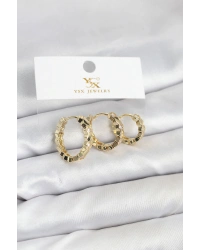 Pirinç Gold Renk Zirkon Taşlı Petek Halka Model YSX Trio Küpe Seti