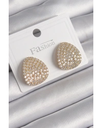 Pirinç Gold Renk Zirkon Taşlı Plaka Model Kadın Küpe