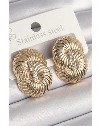 Pirinç Gold Renk Zirkon Taşlı Sarmal Model Kadın Küpe