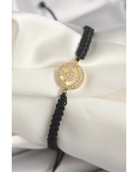 Pirinç Gold Renk Zirkon Taşlı Taç Figür Asansörlü Makrome Model Kadın Bileklik