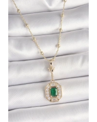 Pirinç Gold Renk Zirkon Taşlı Topçuk Zincir Serenay Model Kadın Kolye