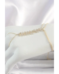 Pirinç Gold Renk Zirkon Taşlı V Model Kadın Şahmeran