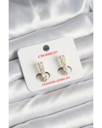 Pirinç Gold Renk Zirkon Taşlı Vintage Kadın Küpe