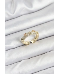 Pirinç Gold Renk Zirkon Taşlı Vintage Kadın Yüzük