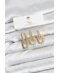Pirinç Gold Renk Zirkon Taşlı Vintage Model YSX Trio Küpe Seti
