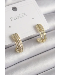 Pirinç Gold Renk Zirkon Taşlı Yarım Halka Model Kadın Küpe