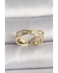 Pirinç Gold Renk Zirkon Taşlı Yıldız Detaylı Ayarlanabilir Kadın Yüzük