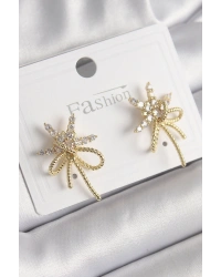 Pirinç Gold Renk Zirkon Taşlı Yıldız Düğüm Model Kadın Küpe