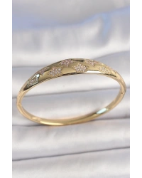 Pirinç Gold Renk Zirkon Taşlı Yıldız İşlemeli Kadın Kelepçe