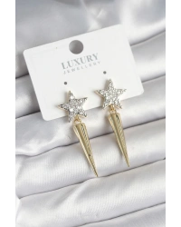 Pirinç Gold Renk Zirkon Taşlı Yıldız Model Çivi Kadın Küpe