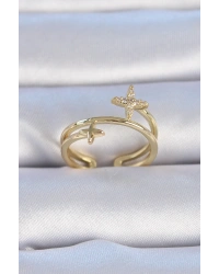 Pirinç Gold Renk Zirkon Taşlı Yıldız Model Kadın Yüzük