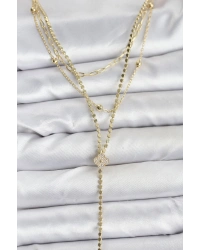 Pirinç Gold Renk Zirkon Taşlı Yonca Model Detaylı 3lü Kombin Y Kadın Kolye