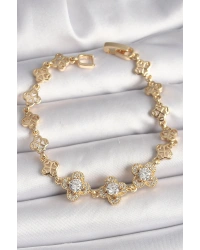 Pirinç Gold Renk Zirkon Taşlı Yonca Model Kadın Bileklik