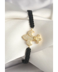 Pirinç Gold Renk Zirkon Taşlı Zambak Figür Asansörlü Makrome Model Kadın Bileklik