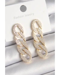 Pirinç Gold Renk Zirkon Taşlı Zincir Model Kadın Küpe