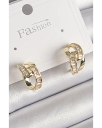 Pirinç Gold Renk Zirkon Taşlı Zincir Model Kadın Küpe