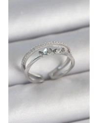 Pirinç Gümüş Renk 2Li Zirkon Taş Detaylı Kelebek Figür Ayarlanabilir Model Kadın Yüzük