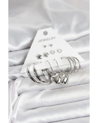 Pirinç Gümüş Renk 6 Çift Kadın Küpe Seti