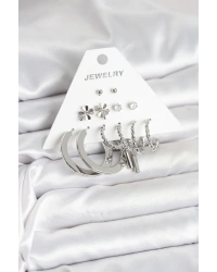 Pirinç Gümüş Renk 6 Çift Kadın Küpe Seti